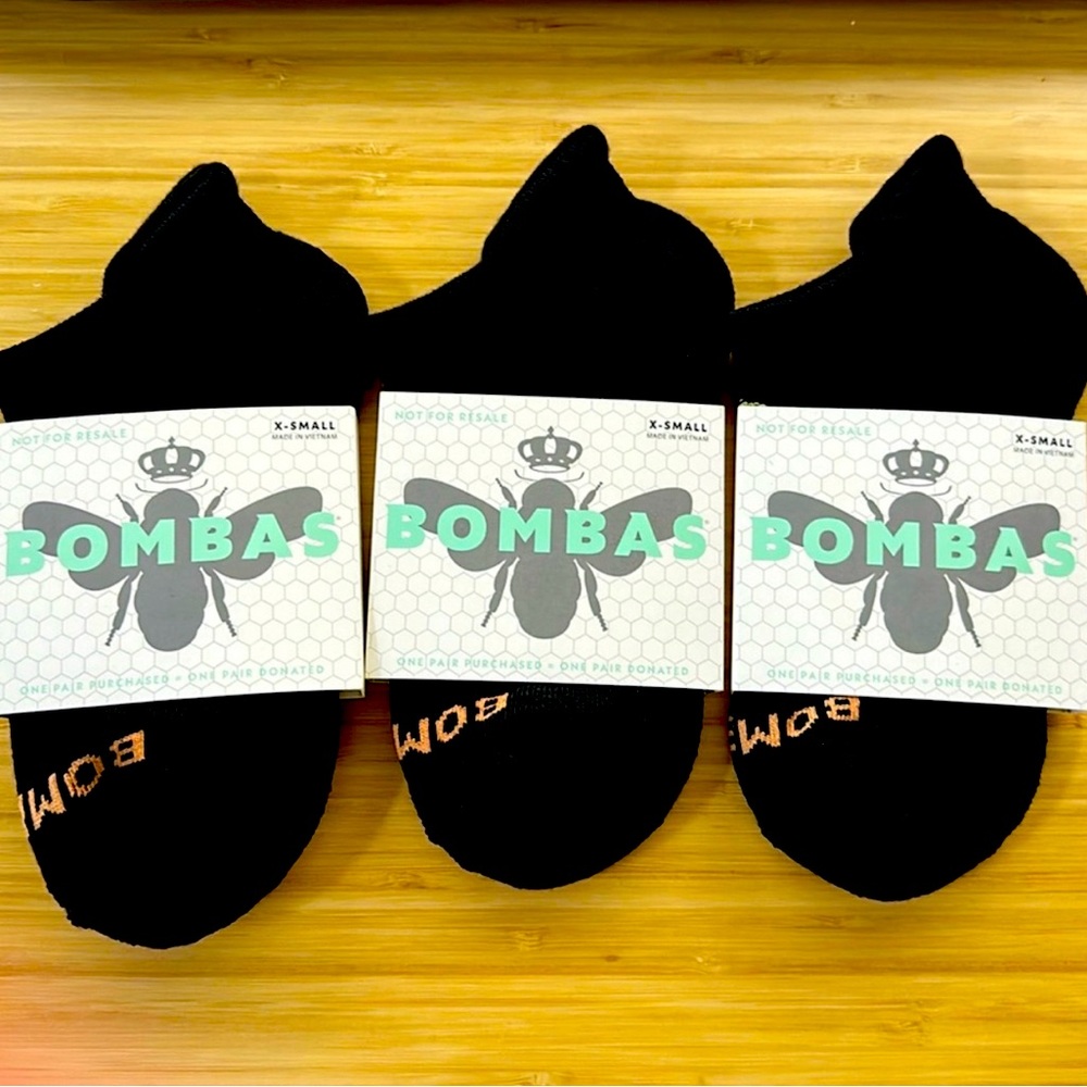 3 NWT BOMBAS XS BLACK SOCKS